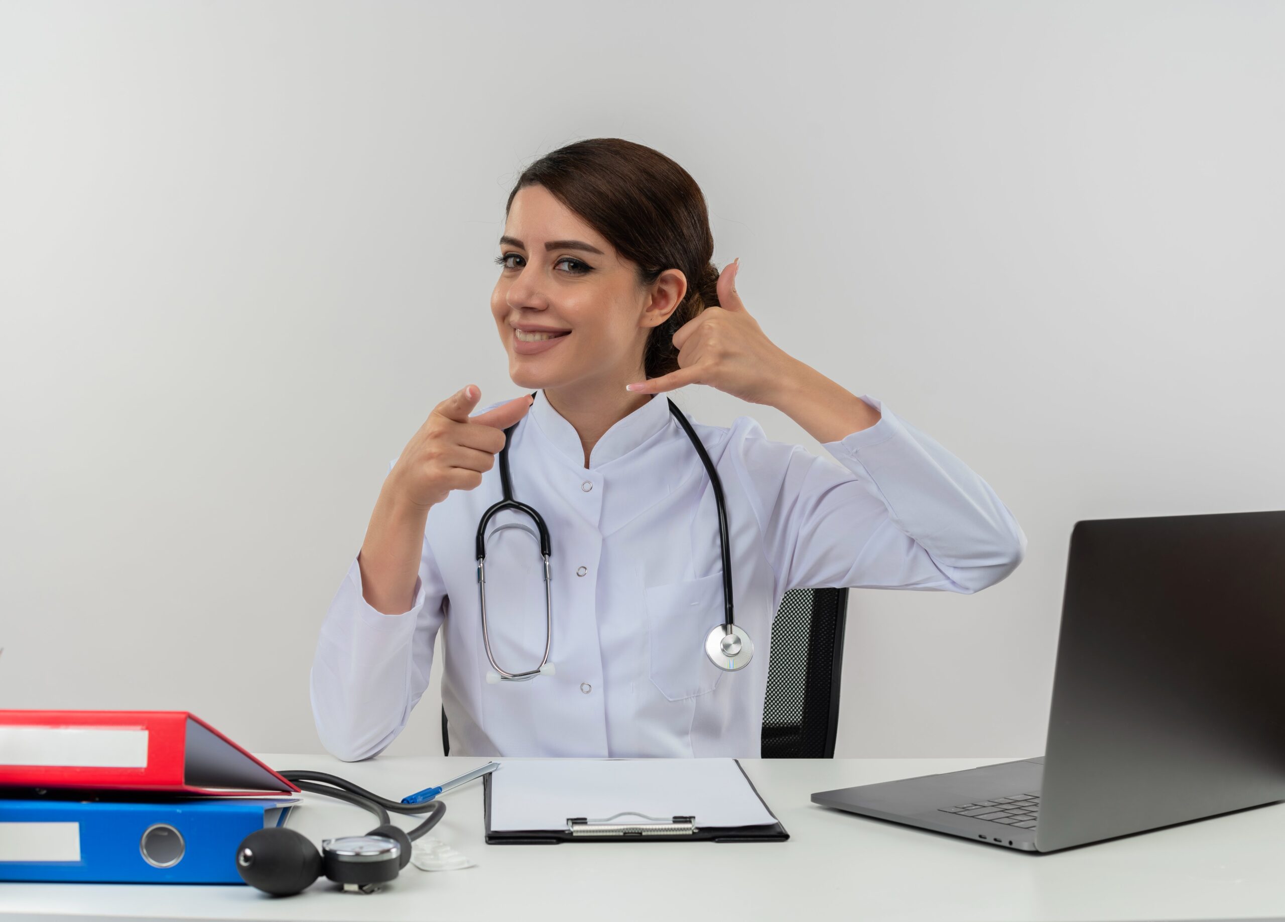 Outsourcing receptionist handling calls and scheduling for a medical office.